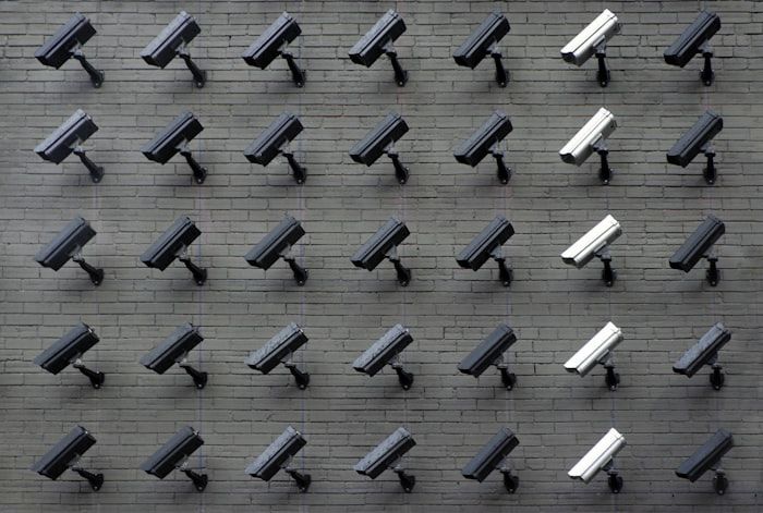 Security CCTV camera installed on a building exterior